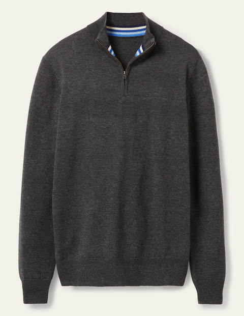 Pullover aus Lammwolle mit halbem Reißverschluss - Anthrazit Melange Pullover aus Lammwolle mit halbem Reißverschluss - Anthrazit Melange