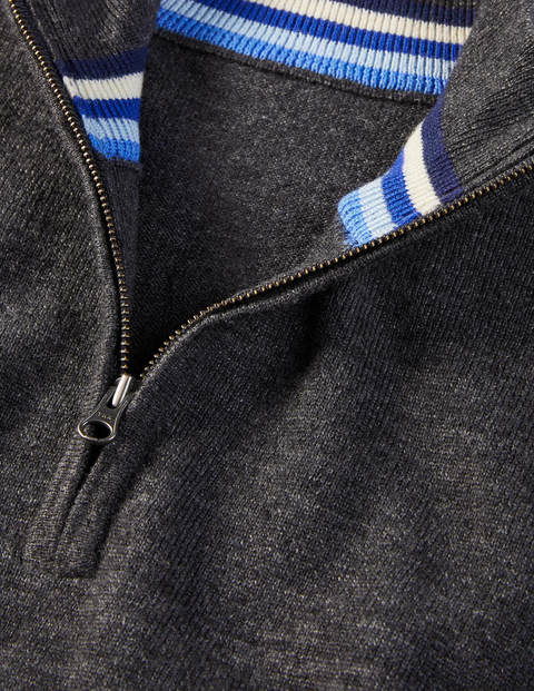 Pullover aus Lammwolle mit halbem Reißverschluss - Anthrazit Melange Pullover aus Lammwolle mit halbem Reißverschluss - Anthrazit Melange