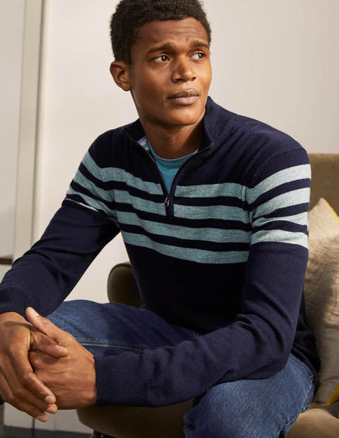 Lambswool Half-Zip - Navy/Topaz Stripe Lambswool Half-Zip - Navy/Topaz Stripe