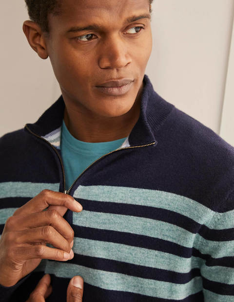 Lambswool Half-Zip - Navy/Topaz Stripe Lambswool Half-Zip - Navy/Topaz Stripe