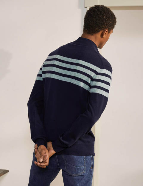 Lambswool Half-Zip - Navy/Topaz Stripe Lambswool Half-Zip - Navy/Topaz Stripe