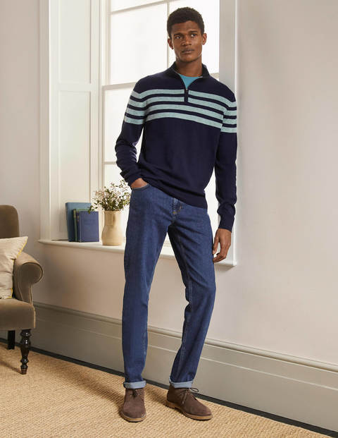 Lambswool Half-Zip - Navy/Topaz Stripe Lambswool Half-Zip - Navy/Topaz Stripe