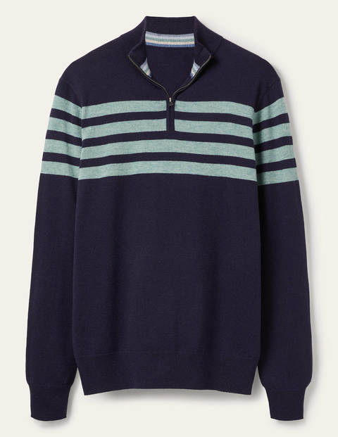 Lambswool Half-Zip - Navy/Topaz Stripe Lambswool Half-Zip - Navy/Topaz Stripe
