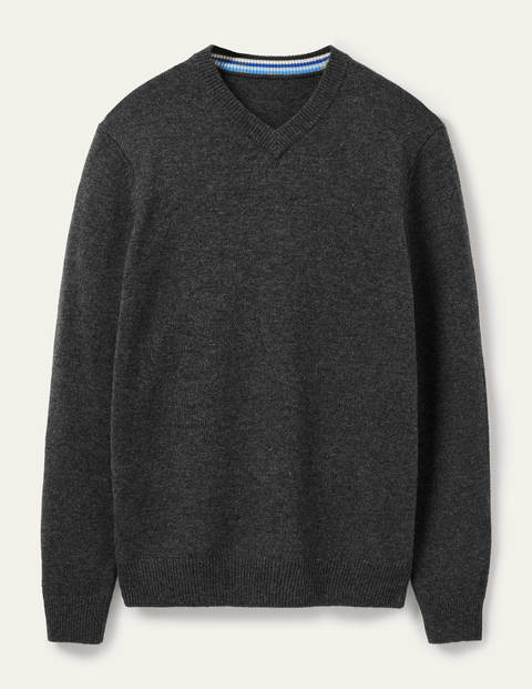Pullover aus Lammwolle mit V-Ausschnitt - Anthrazit Pullover aus Lammwolle mit V-Ausschnitt - Anthrazit