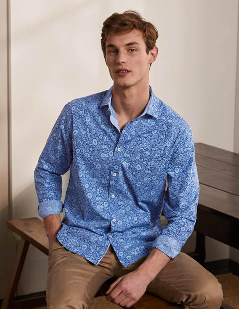 Chemise en popeline à motif - Parterre de fleurs bleu présidentiel Chemise en popeline à motif - Parterre de fleurs bleu présidentiel