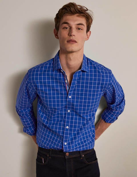 Poplin Pattern Shirt - Regal Blue Windowpane Poplin Pattern Shirt - Regal Blue Windowpane