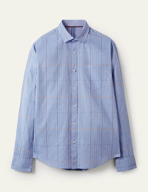 Herringbone Cotton Shirt - Blue Multi Check Herringbone Cotton Shirt - Blue Multi Check
