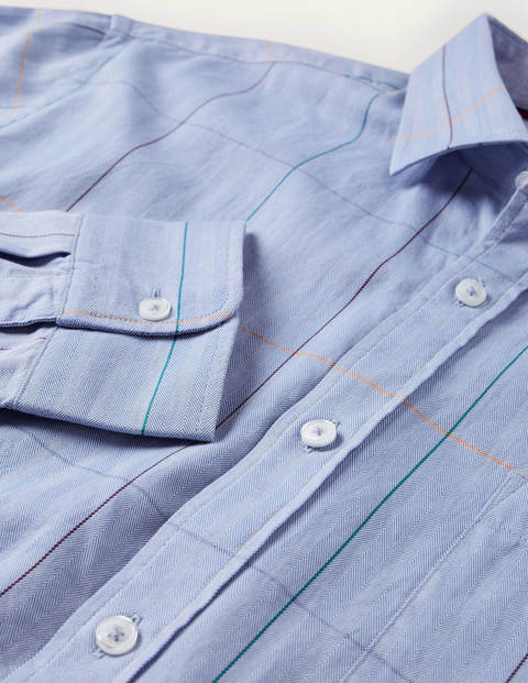 Herringbone Cotton Shirt - Blue Multi Check Herringbone Cotton Shirt - Blue Multi Check