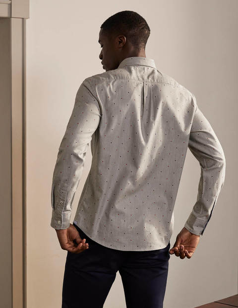 Herringbone Cotton Shirt - Grey Multi Spot Herringbone Cotton Shirt - Grey Multi Spot