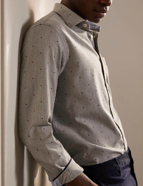 Herringbone Cotton Shirt - Grey Multi Spot Herringbone Cotton Shirt - Grey Multi Spot