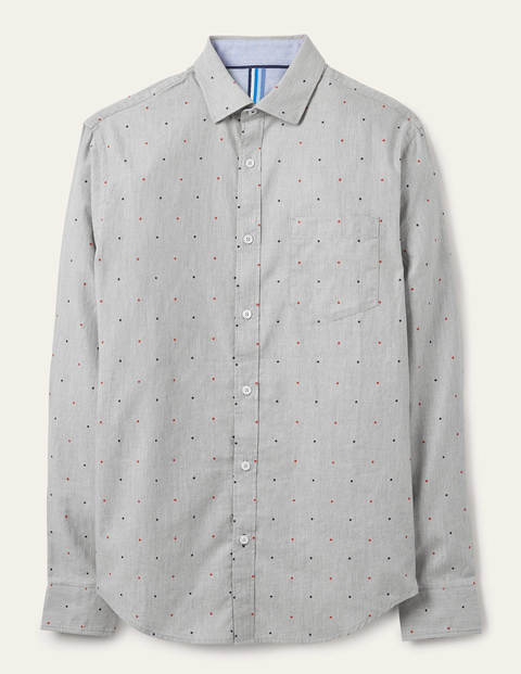 Herringbone Cotton Shirt - Grey Multi Spot Herringbone Cotton Shirt - Grey Multi Spot