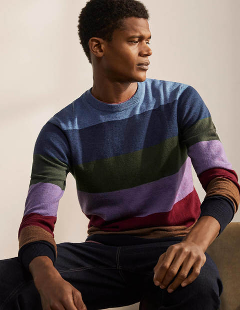 Pullover aus Lammwolle mit Rundhalsausschnitt - Regenbogen, Gestreift Pullover aus Lammwolle mit Rundhalsausschnitt - Regenbogen, Gestreift