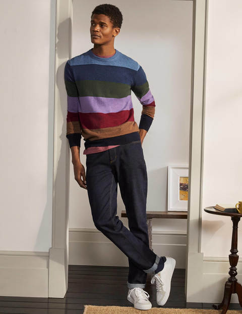 Pullover aus Lammwolle mit Rundhalsausschnitt - Regenbogen, Gestreift Pullover aus Lammwolle mit Rundhalsausschnitt - Regenbogen, Gestreift