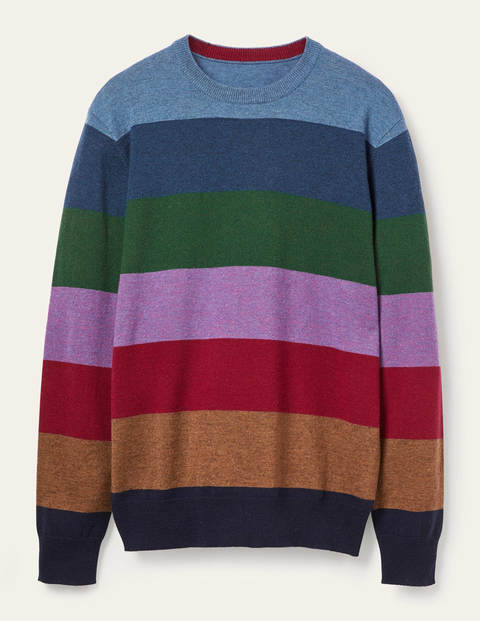 Pullover aus Lammwolle mit Rundhalsausschnitt - Regenbogen, Gestreift Pullover aus Lammwolle mit Rundhalsausschnitt - Regenbogen, Gestreift