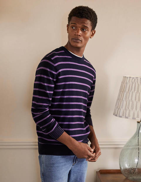 Lambswool Blend Crew Neck - Navy/Lilac Stripe Lambswool Blend Crew Neck - Navy/Lilac Stripe