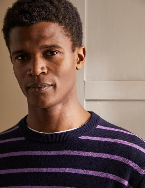 Lambswool Blend Crew Neck - Navy/Lilac Stripe Lambswool Blend Crew Neck - Navy/Lilac Stripe