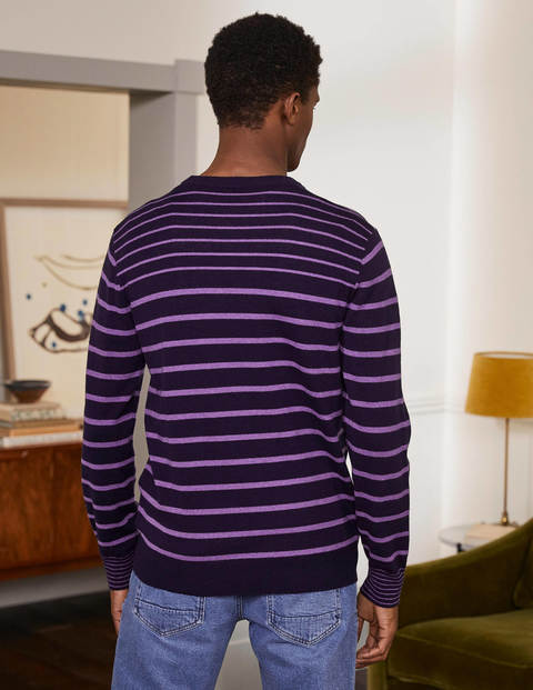 Lambswool Blend Crew Neck - Navy/Lilac Stripe Lambswool Blend Crew Neck - Navy/Lilac Stripe