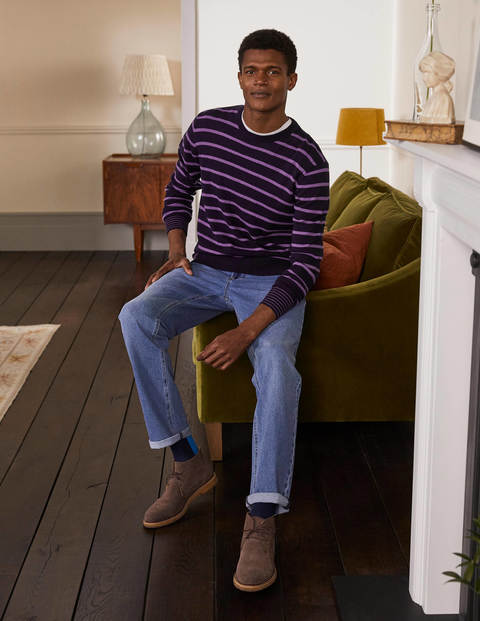 Lambswool Blend Crew Neck - Navy/Lilac Stripe Lambswool Blend Crew Neck - Navy/Lilac Stripe