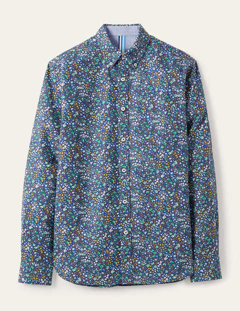 Modernes Oxford-Hemd - Segelblau, Gemaltes Blumenmuster Modernes Oxford-Hemd - Segelblau, Gemaltes Blumenmuster