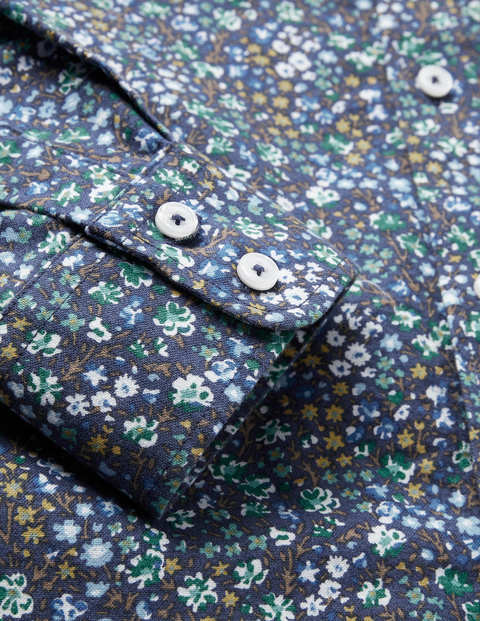 Modernes Oxford-Hemd - Segelblau, Gemaltes Blumenmuster Modernes Oxford-Hemd - Segelblau, Gemaltes Blumenmuster