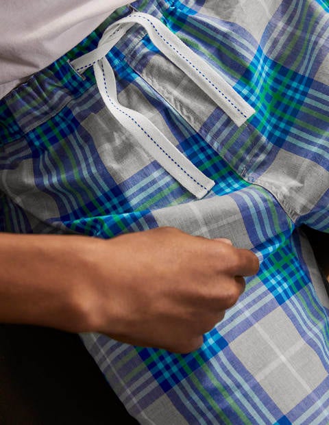Cotton Poplin Pyjama Bottoms - Grey Marl/Electric Blue Check Cotton Poplin Pyjama Bottoms - Grey Marl/Electric Blue Check