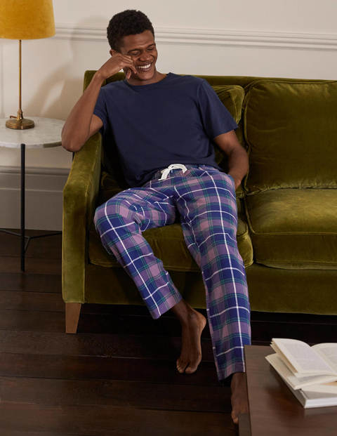 Brushed Cotton Pyjama Bottoms - Space Blue/Dusky Mauve Check | Boden UK