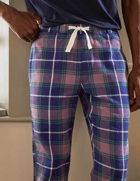 Brushed Cotton Pajama Bottoms - Space Blue/Dusky Mauve Check Brushed Cotton Pajama Bottoms - Space Blue/Dusky Mauve Check