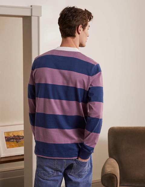 Grandad Collar Rugby Shirt - Navy Blue/Dusky Mauve Stripe Grandad Collar Rugby Shirt - Navy Blue/Dusky Mauve Stripe