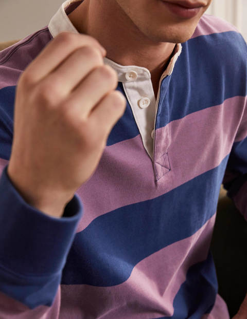 Grandad Collar Rugby Shirt - Navy Blue/Dusky Mauve Stripe Grandad Collar Rugby Shirt - Navy Blue/Dusky Mauve Stripe