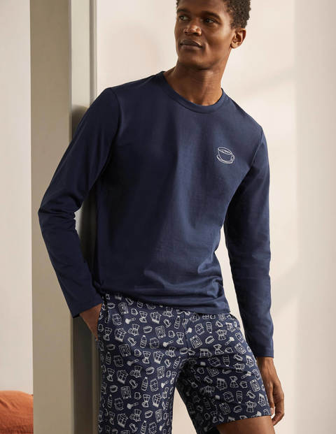 Jersey Pyjama Short Set - Navy Coffee Print Jersey Pyjama Short Set - Navy Coffee Print