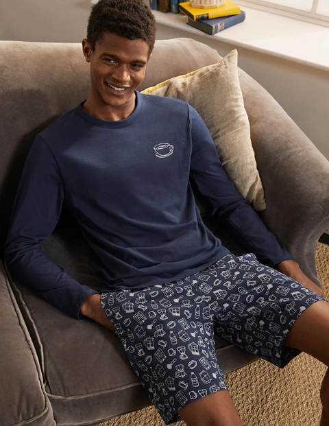 Jersey Pyjama Short Set - Navy Coffee Print Jersey Pyjama Short Set - Navy Coffee Print