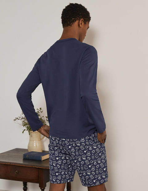 Jersey Pyjama Short Set - Navy Coffee Print Jersey Pyjama Short Set - Navy Coffee Print