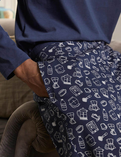 Jersey Pyjama Short Set - Navy Coffee Print Jersey Pyjama Short Set - Navy Coffee Print