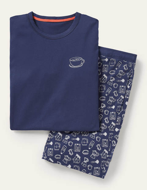 Jersey Pyjama Short Set - Navy Coffee Print Jersey Pyjama Short Set - Navy Coffee Print