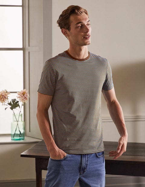 Classic Cotton T-shirt - Cacao/ Lichen Blue Stripe Classic Cotton T-shirt - Cacao/ Lichen Blue Stripe