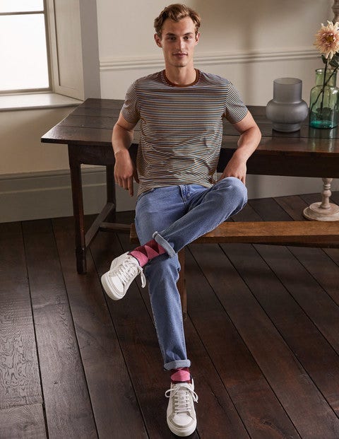 Classic Cotton T-shirt - Cacao/ Lichen Blue Stripe Classic Cotton T-shirt - Cacao/ Lichen Blue Stripe