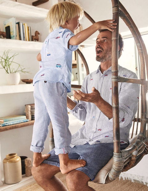 Linen Cotton Pattern Shirt - Stripe Roadtrip Embroidery Linen Cotton Pattern Shirt - Stripe Roadtrip Embroidery