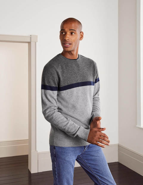Pull col rond en cachemire - Colourblock camaïeu gris Pull col rond en cachemire - Colourblock camaïeu gris