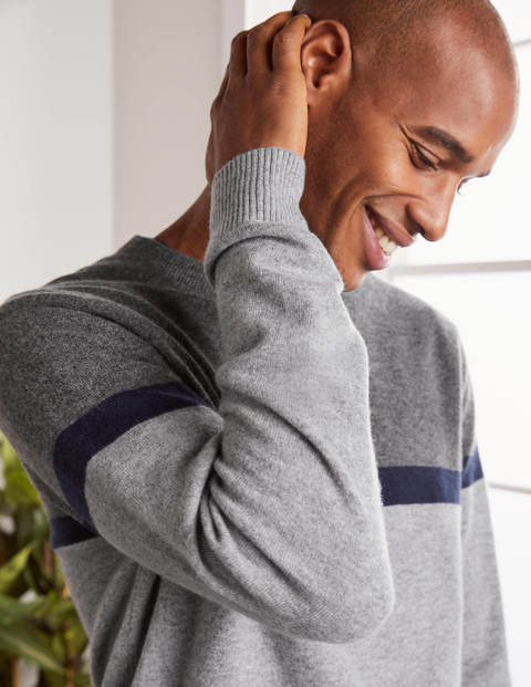 Pull col rond en cachemire - Colourblock camaïeu gris Pull col rond en cachemire - Colourblock camaïeu gris