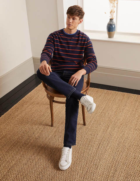Cashmere Crew Neck - Navy/Orange Stripe Cashmere Crew Neck - Navy/Orange Stripe
