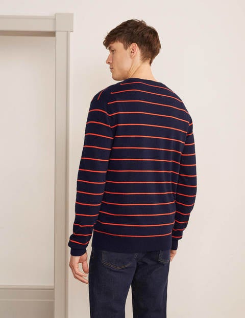 Cashmere Crew Neck - Navy/Orange Stripe Cashmere Crew Neck - Navy/Orange Stripe