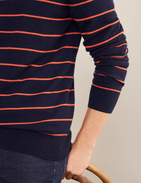 Cashmere Crew Neck - Navy/Orange Stripe Cashmere Crew Neck - Navy/Orange Stripe