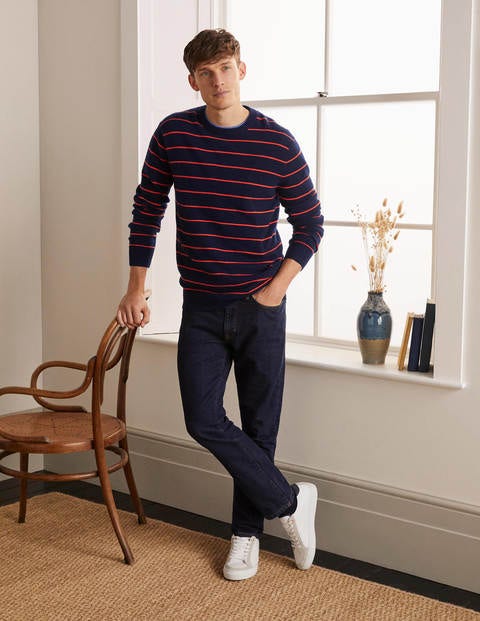 Cashmere Crew Neck - Navy/Orange Stripe Cashmere Crew Neck - Navy/Orange Stripe