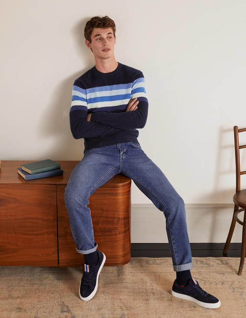 Pull col rond en cachemire - Rayé colourblock camaïeu bleu Pull col rond en cachemire - Rayé colourblock camaïeu bleu