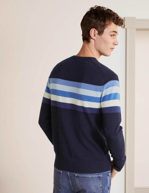 Pull col rond en cachemire - Rayé colourblock camaïeu bleu Pull col rond en cachemire - Rayé colourblock camaïeu bleu