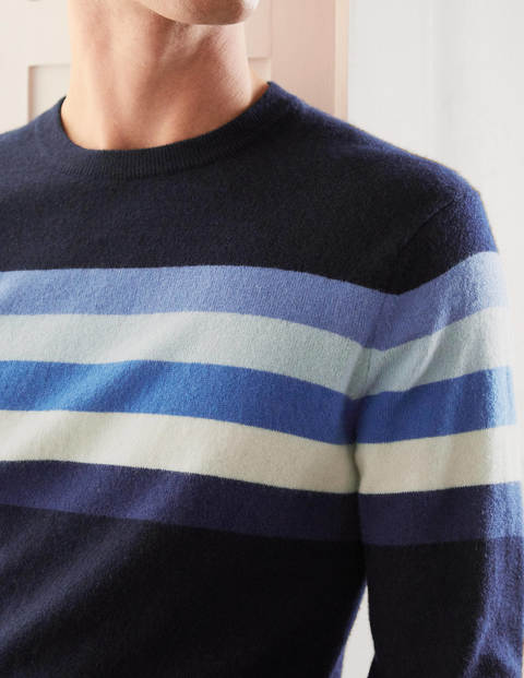 Pull col rond en cachemire - Rayé colourblock camaïeu bleu Pull col rond en cachemire - Rayé colourblock camaïeu bleu