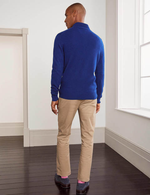 Kaschmirpullover mit halbem Reißverschluss - Griechisches Blau Melange Kaschmirpullover mit halbem Reißverschluss - Griechisches Blau Melange