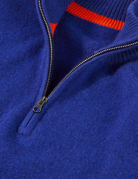 Kaschmirpullover mit halbem Reißverschluss - Griechisches Blau Melange Kaschmirpullover mit halbem Reißverschluss - Griechisches Blau Melange