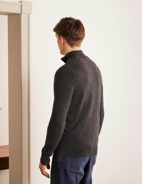 Pull partiellement zippé en cachemire - Gris foncé chiné Pull partiellement zippé en cachemire - Gris foncé chiné