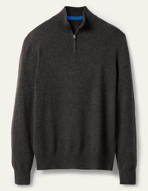 Pull partiellement zippé en cachemire - Gris foncé chiné Pull partiellement zippé en cachemire - Gris foncé chiné